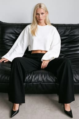 White Cropped Crewneck Sweatshirt