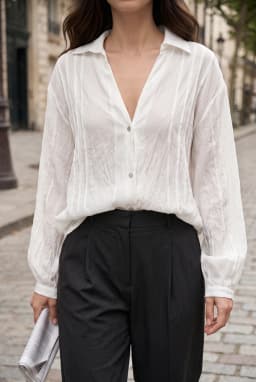 White Modal Shirt with Striped Detail — White