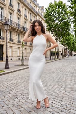 Miniabito Bianco Attillato a Costine con Collo Halter e Schiena Scoperta