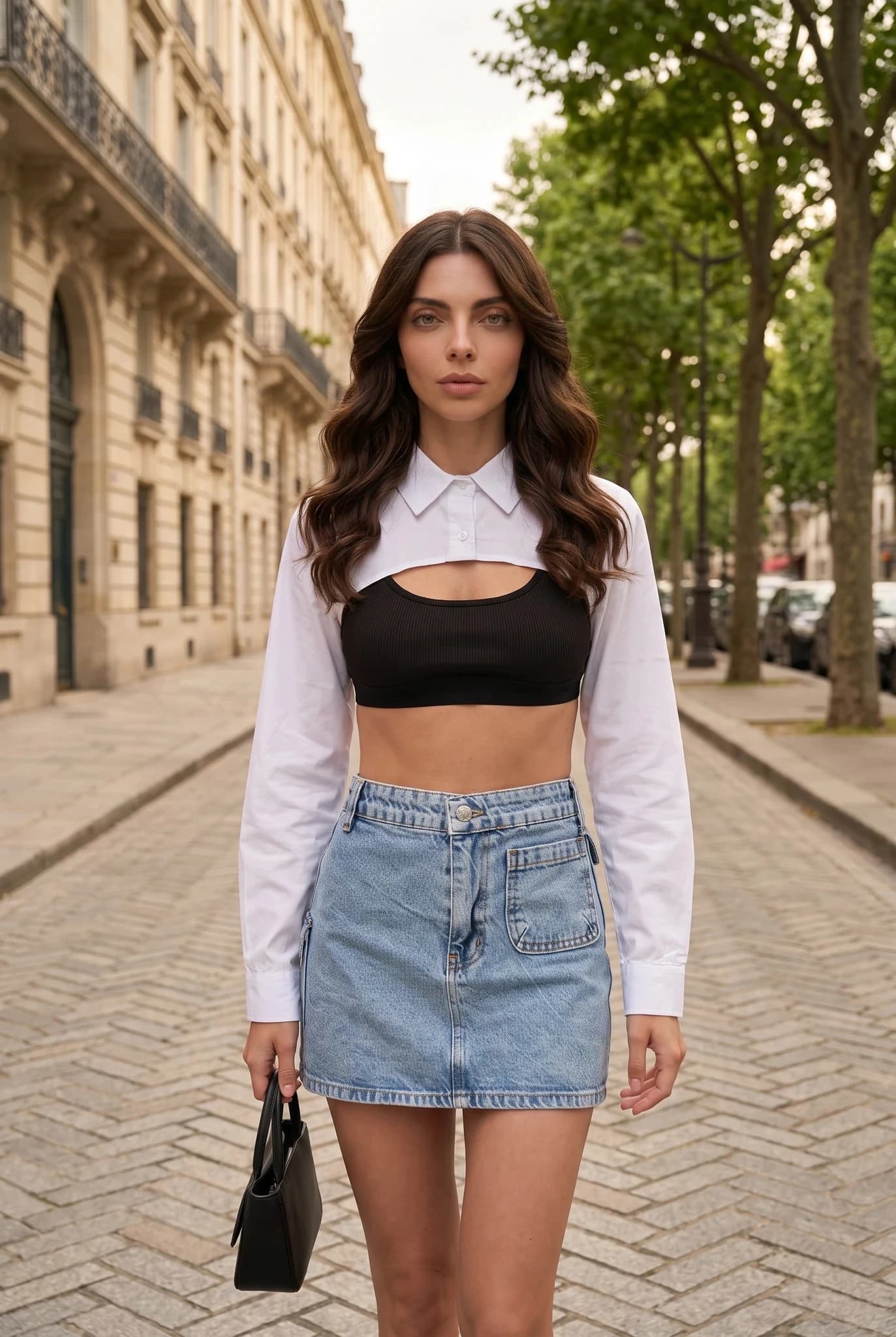 Mini-jupe en jean bleu clair 100 % coton avec poches pour femme