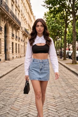 Mini-jupe en jean bleu clair 100 % coton avec poches pour femme
