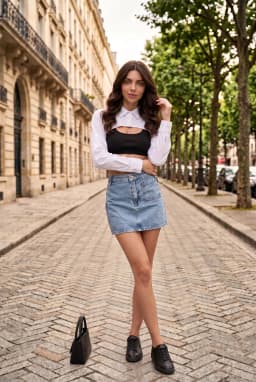 Mini-jupe en jean bleu clair 100 % coton avec poches pour femme