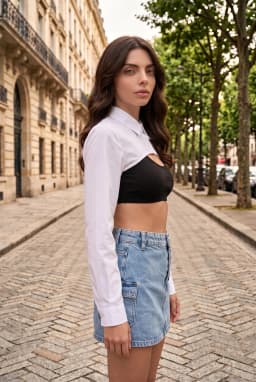 Mini-jupe en jean bleu clair 100 % coton avec poches pour femme