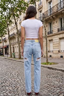Dam Vida Jeans 100% Bomull med Slitna Detaljer Bak Blå