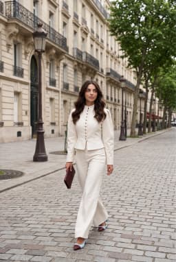 Women's 2-Piece Pantsuit White Mandarin Collar & Wide Leg Pants
