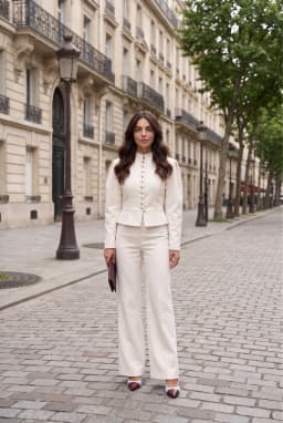Women's 2-Piece Pantsuit White Mandarin Collar & Wide Leg Pants