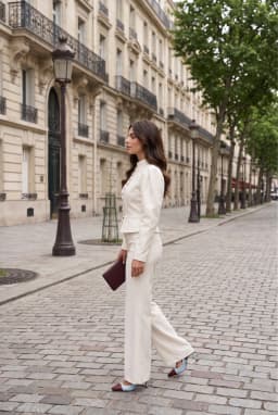 Women's 2-Piece Pantsuit White Mandarin Collar & Wide Leg Pants