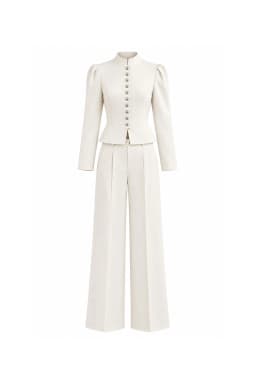 Women's 2-Piece Pantsuit White Mandarin Collar & Wide Leg Pants