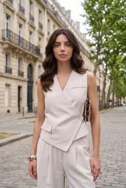 Dames Asymmetrisch Overslag Gilet van Katoen Beige