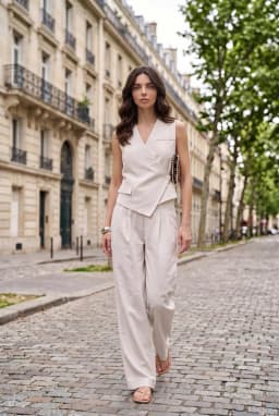 Dames Asymmetrisch Overslag Gilet van Katoen Beige