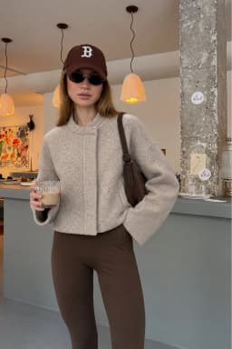 Women's Black Oversize Wool Jacket Stand Collar Snap Button Coat