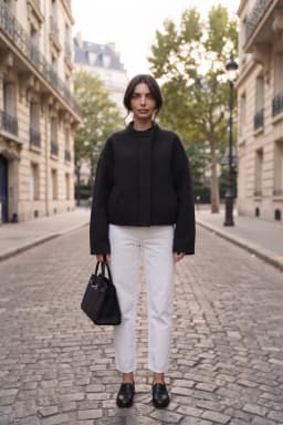 Women's Black Oversize Wool Jacket Stand Collar Snap Button Coat