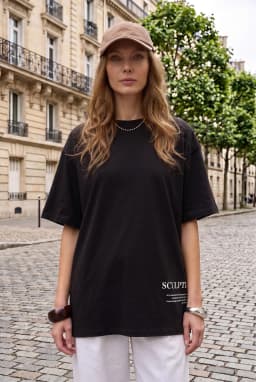 Camiseta Oversize Negra de Algodón Ajuste Relajado para Mujer