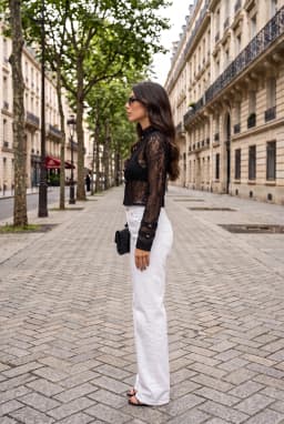 Chaqueta de Encaje Guipur Transparente Negra Manga Larga