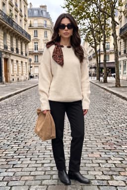 Stickad Tröja med Båtringning och Sjal-detalj för Dam — Beige