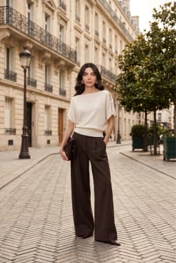 Women's Boat Neck Knit Top Off-White with Button Detail — Off-White