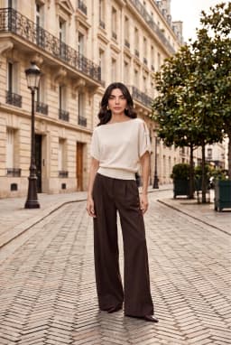Women's Boat Neck Knit Top Off-White with Button Detail — Off-White
