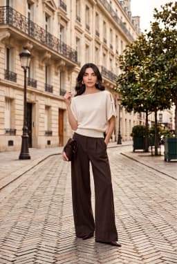 Women's Boat Neck Knit Top Off-White with Button Detail — Off-White