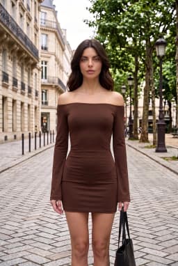 Damen Braun Off-Shoulder Langarm Bodycon Minikleid