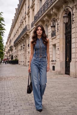 Gilet in Denim da Donna con Bottoni Blu