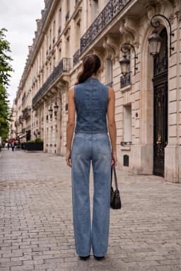 Gilet in Denim da Donna con Bottoni Blu