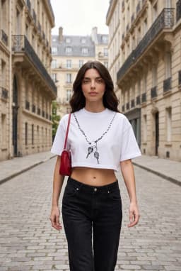 T-shirt Curta Mulher Estampado Corrente Algodão Corte Descontraído — Branco