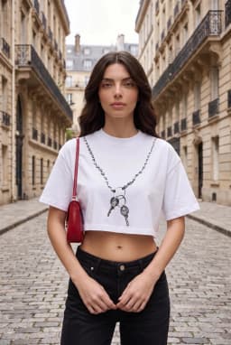T-shirt Curta Mulher Estampado Corrente Algodão Corte Descontraído — Branco