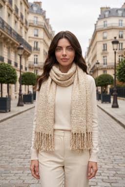 Bufanda de Invierno Brillante con Flecos Crudo para Mujer