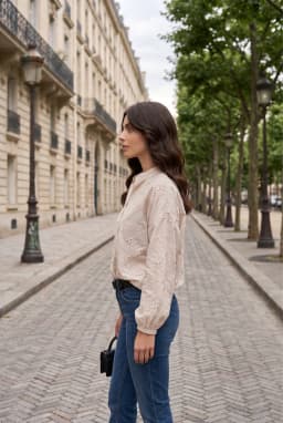 Women's Embroidered Eyelet Shirt Cream Boho Lace Blouse