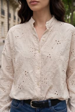 Women's Embroidered Eyelet Shirt Cream Boho Lace Blouse