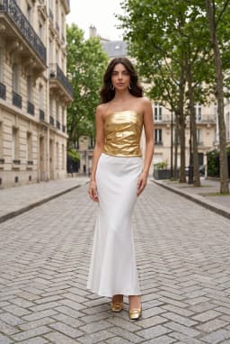 Top Corto Bandeau Fruncido Metalizado Dorado para Mujer