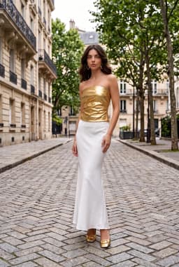 Top Corto Bandeau Fruncido Metalizado Dorado para Mujer