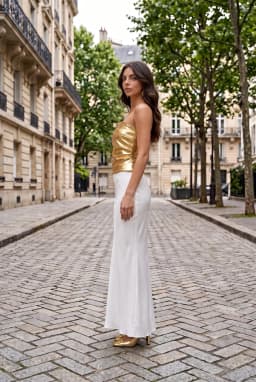 Top Corto Bandeau Fruncido Metalizado Dorado para Mujer