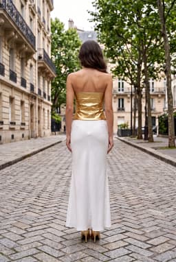 Top Corto Bandeau Fruncido Metalizado Dorado para Mujer