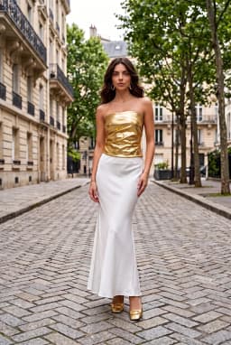 Top Corto Bandeau Fruncido Metalizado Dorado para Mujer