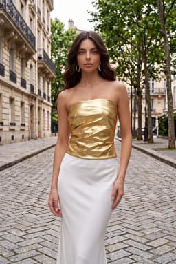 Top Corto Bandeau Fruncido Metalizado Dorado para Mujer