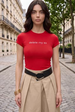 Camiseta Crop con Gráfico para Mujer - Baby Tee Roja con Frase