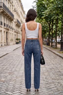 Vaqueros Tiro Alto Mujer 100% Algodón Estampado Texto Azul