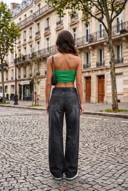 Damen Grünes Geripptes Nahtloses Bandeau Schlauchoberteil