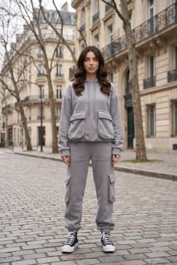 Chándal Cargo Gris Oversize con Capucha para Mujer
