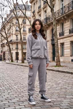 Chándal Cargo Gris Oversize con Capucha para Mujer