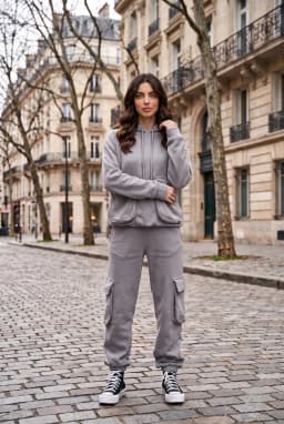 Chándal Cargo Gris Oversize con Capucha para Mujer