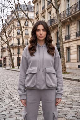 Chándal Cargo Gris Oversize con Capucha para Mujer