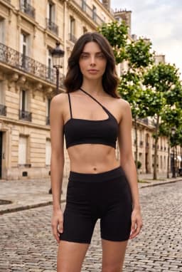 Pantaloncini Ciclista Donna a Vita Alta con Tasche — Nero