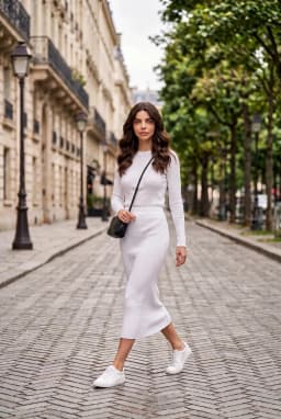 Damen High-Waist Rippstrick Lange Bleistiftrock — Weiß
