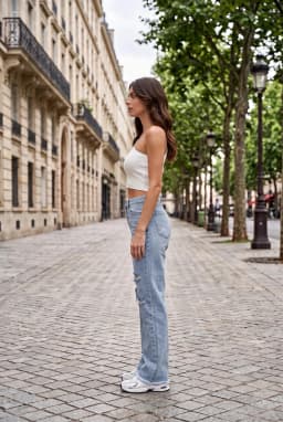 Vaqueros Anchos de Tiro Alto Rotos para Mujer 100% Algodón — Azul
