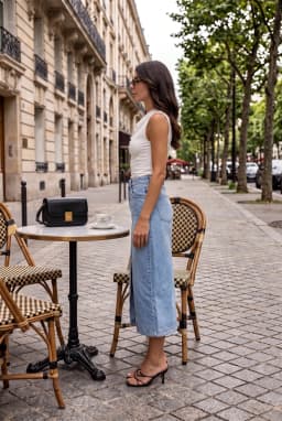 Jupe Midi en Jean Bleu Clair 100% Coton Fendue sur le Devant Femme