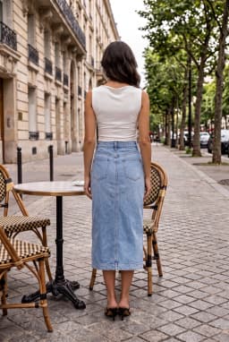Jupe Midi en Jean Bleu Clair 100% Coton Fendue sur le Devant Femme