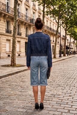 Damen Kurze Jeansjacke Dunkelblau im Military-Stil