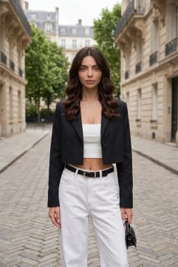 Women's Navy Blue Cropped Blazer Single Button